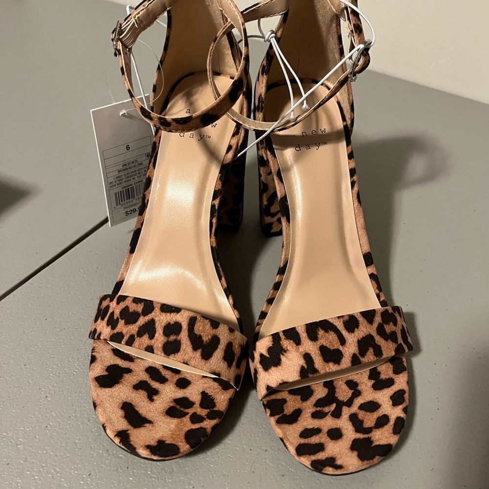Women’s classy block heeled sandals from A New Day! Brown/Animal print, Size 6
